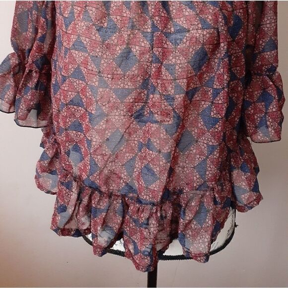 Printed Sheer Ruffled Blouse  - Picture 2 of 2